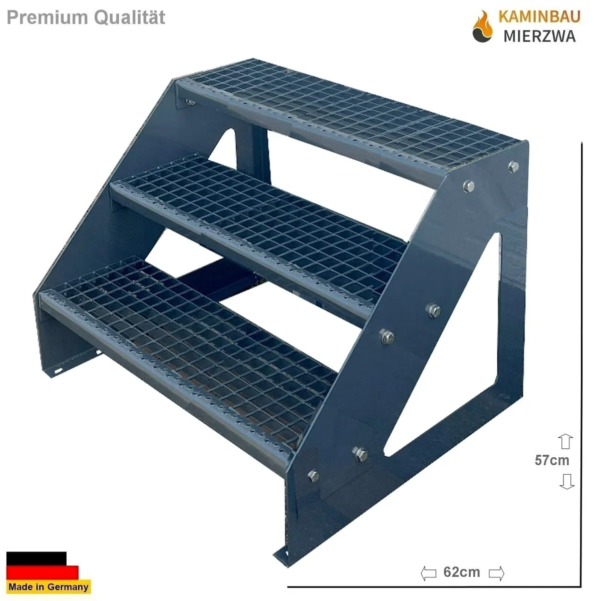 Scale con griglia in acciaio Premium 3 Gradini Scala autoportante Completamente zincata e Antracite Verniciata a polvere - Dimensioni (L x L x H) 63cm x 80cm x 57cm