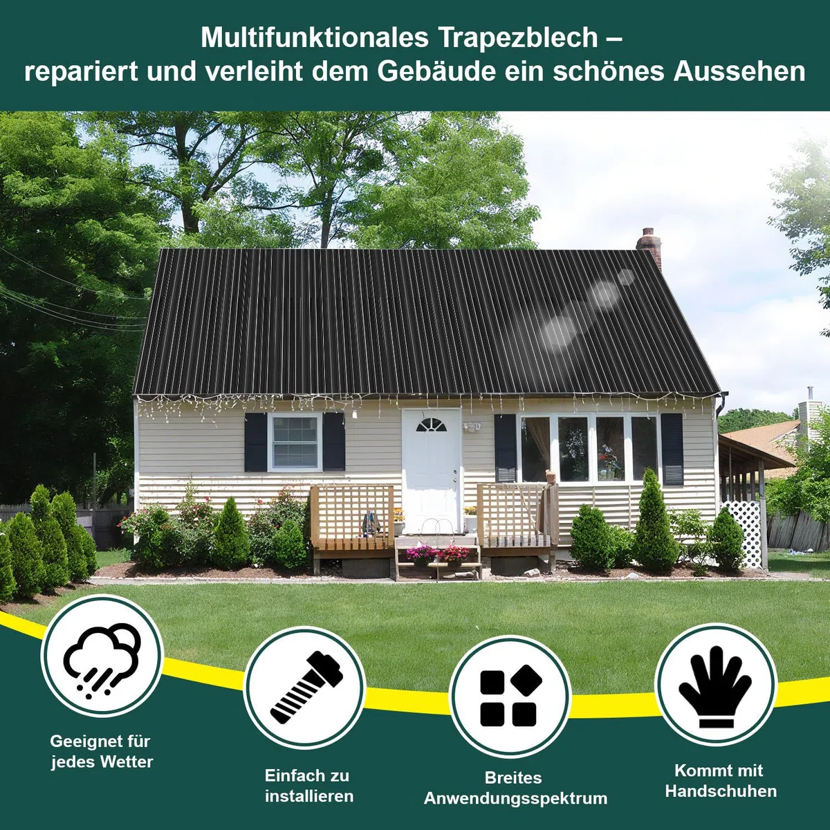 Set di 36 lastre trapezia (21 m²) 129 x 46 cm, lastre per tetti in metallo zincato in antracite, lastre ondulate per carport, casetta da giardino e recinto, resistenti agli agenti atmosferici
