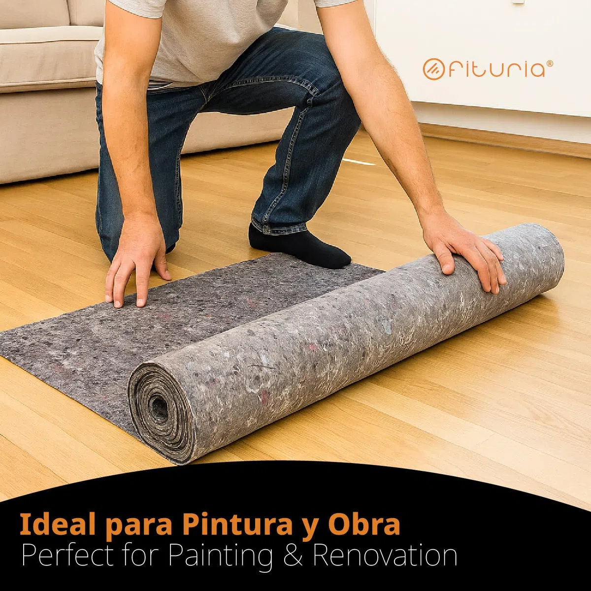 OFITURIA Feltro protettivo per pavimenti 60 cm x 10 m, 180 g/m², confezione da 3 pz, ideale per proteggere i pavimenti durante pittura e lavori (60cmx10m, 3 pz)