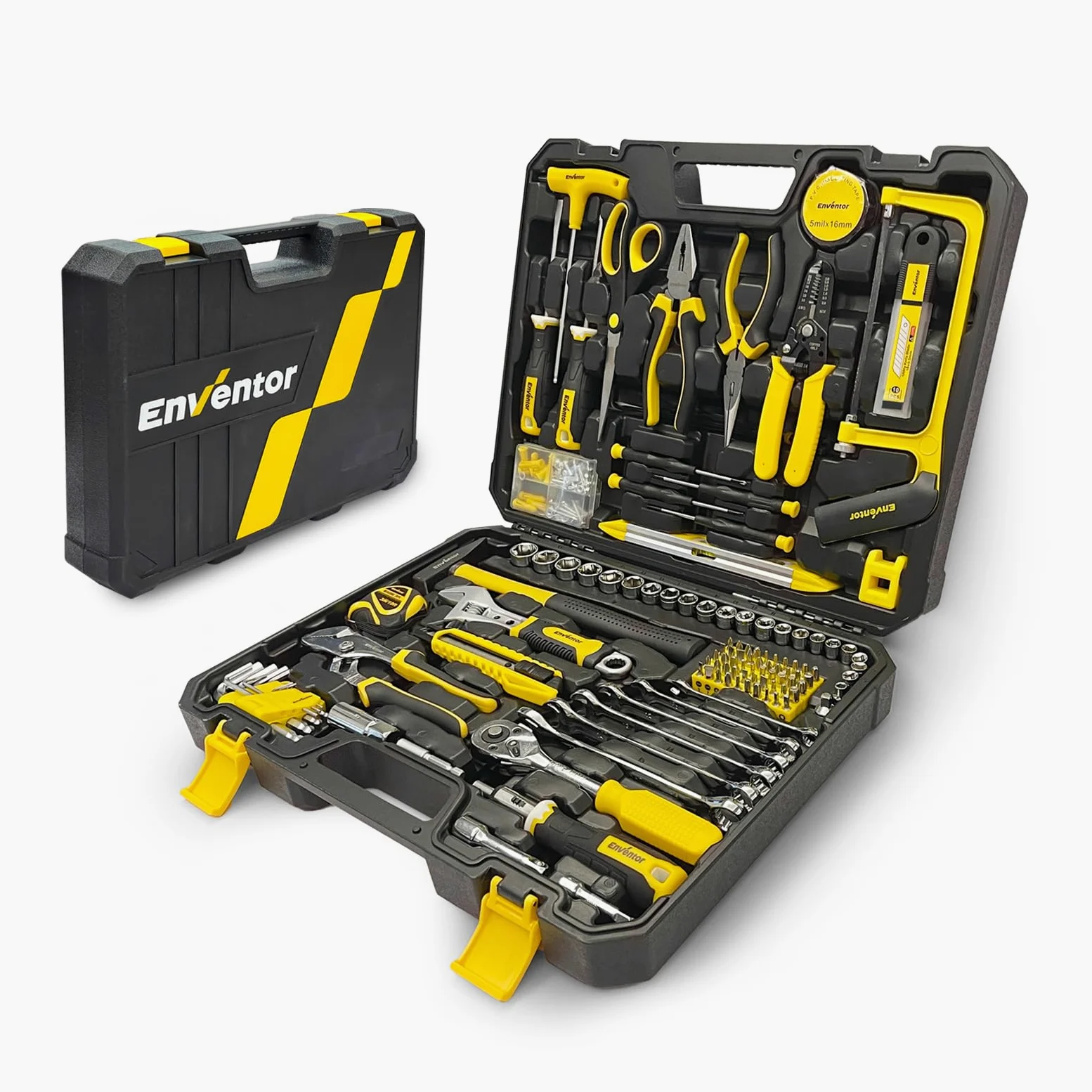 Enventor Cassetta Attrezzi Completa 280 Pezzi, Set Attrezzi da Lavoro con Set Cacciavite Chiavi a Chiavi a Bussola, Valigetta Attrezzi Completa Riparazioni e Progetti Domestici Generali