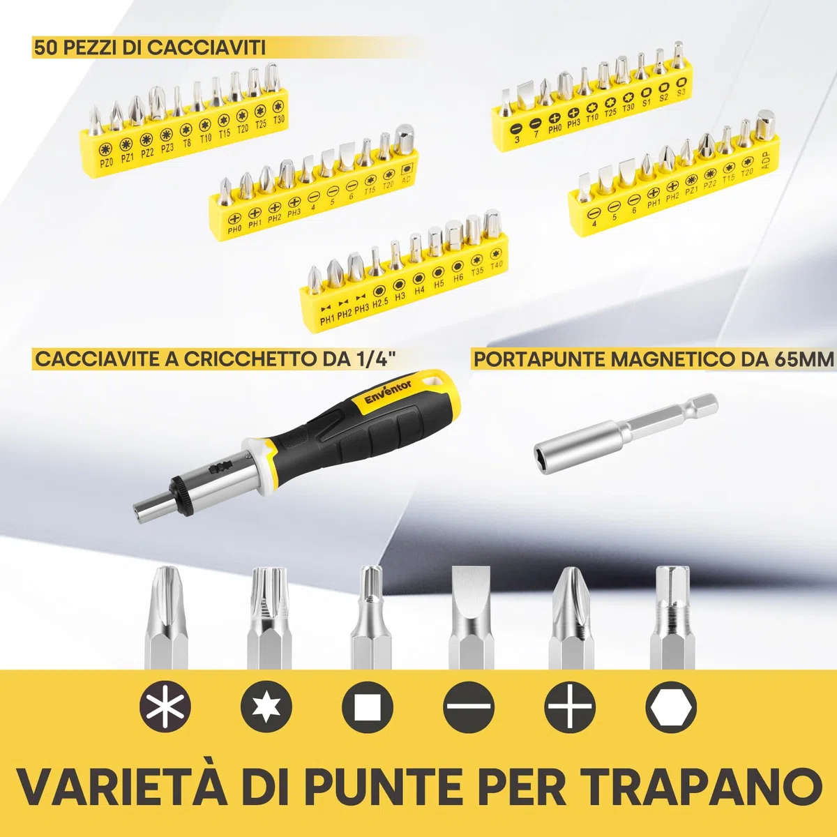 Enventor Cassetta Attrezzi Completa 280 Pezzi, Set Attrezzi da Lavoro con Set Cacciavite Chiavi a Chiavi a Bussola, Valigetta Attrezzi Completa Riparazioni e Progetti Domestici Generali