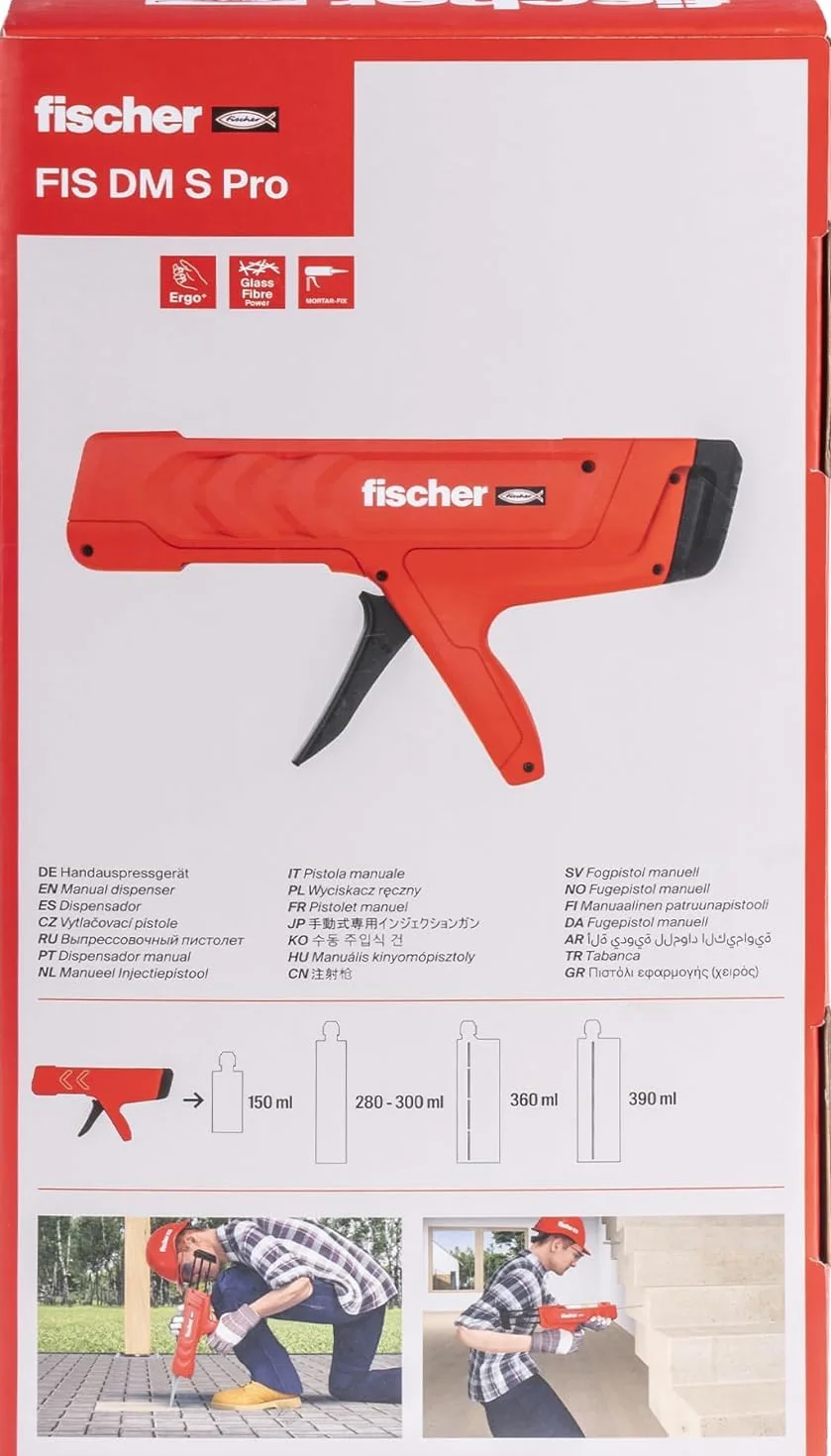 Fischer Pistola Manuale FIS DM S Pro per Silicone, Adesivo, Tassello Chimico, Resina, Adatta a Cartucce da 150 ml, 300 ml, 360 ml, 390 ml, Robusta e Professionale