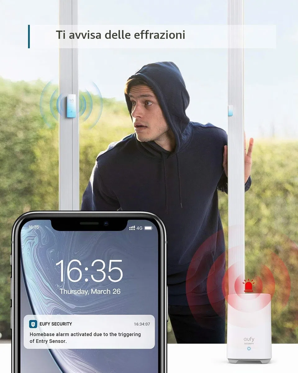 eufy Security kit di allarme domestico da 5 pezzi, sistema di sicurezza domestico, tastierino, sensore di movimento, 2 sensori di ingresso, controllo da app, collegamento a eufyCam