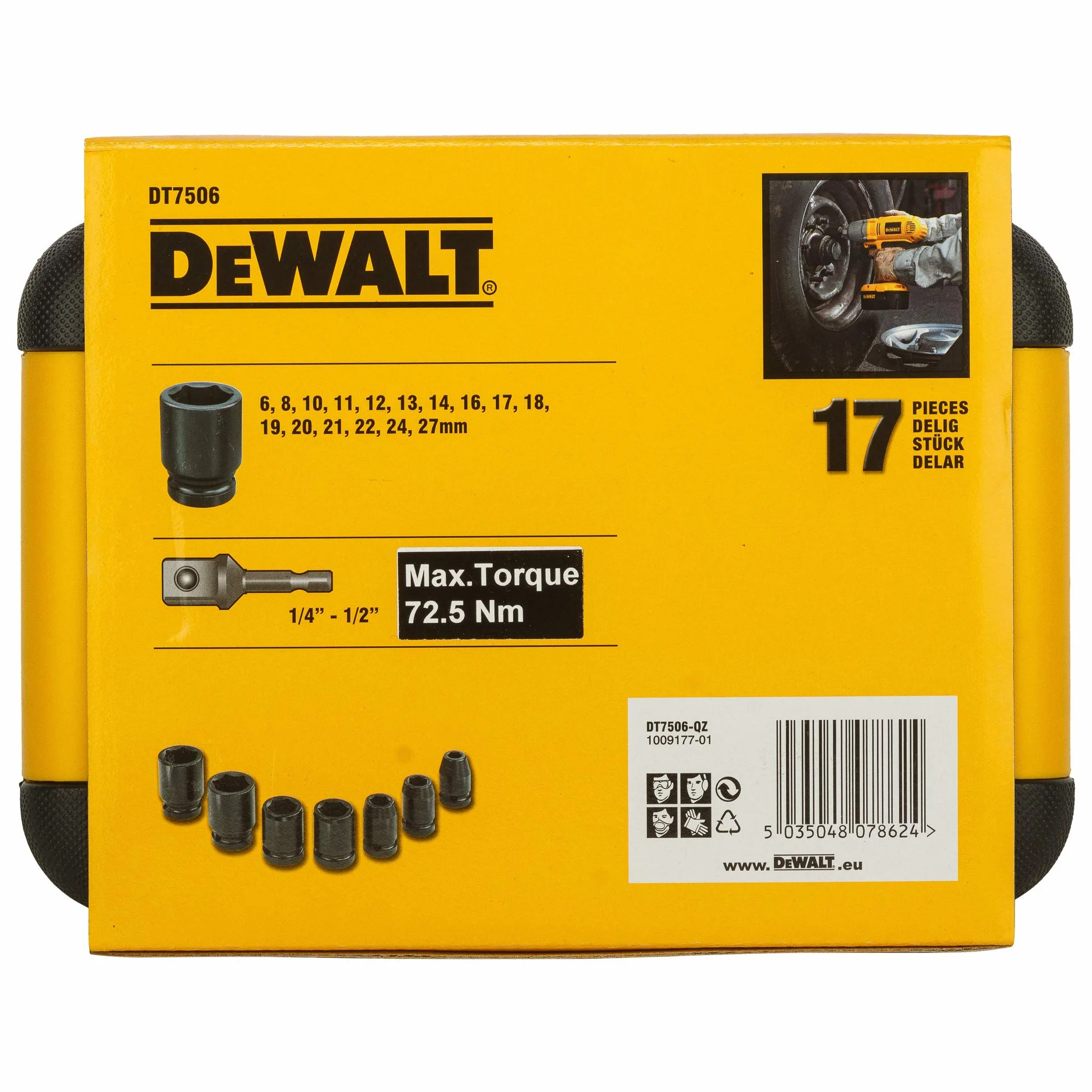 DEWALT SET DI BUSSOLE PER AVVITATORI A IMPULSI - attacco a 1/2" - Set 17 pezzi, DT7506-QZ