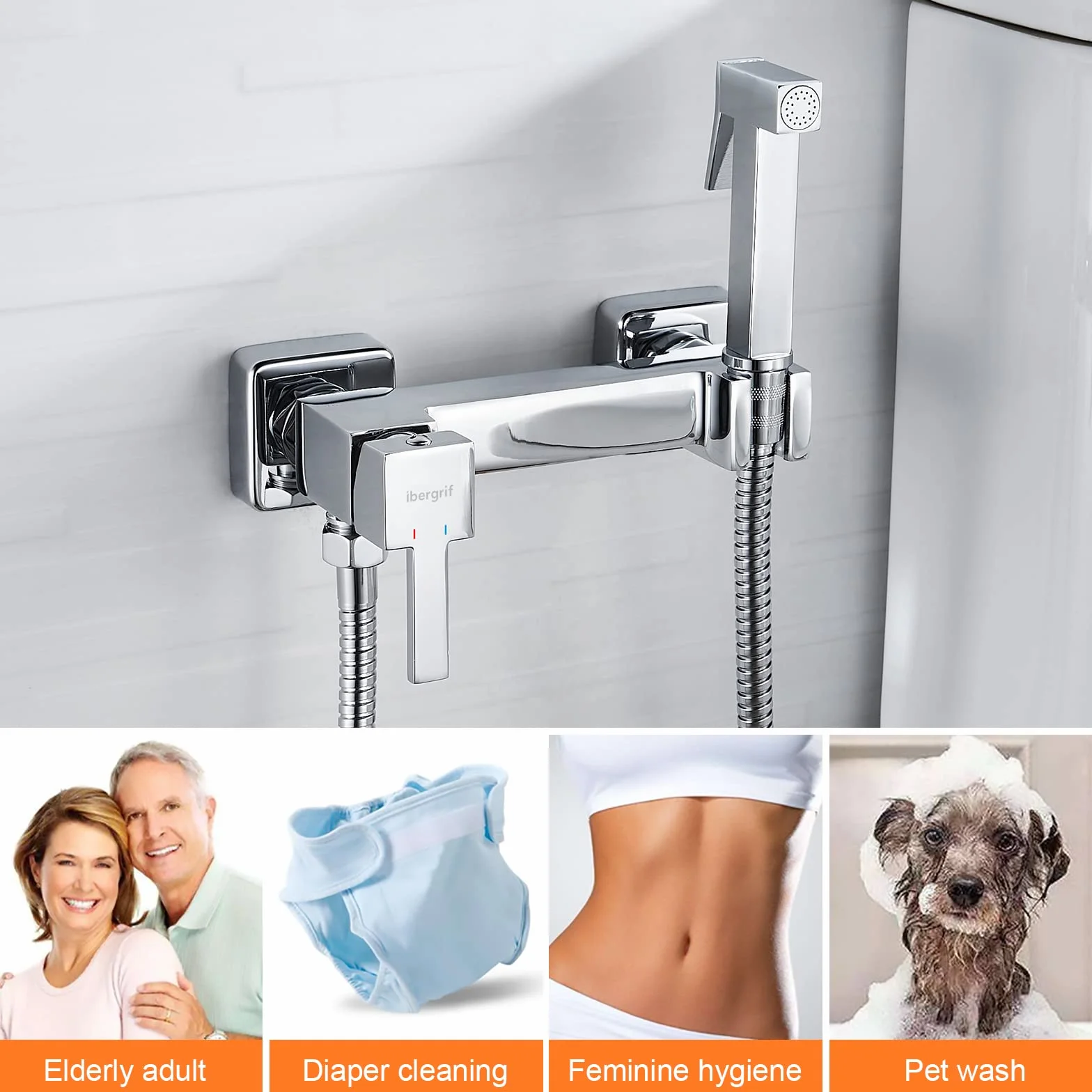 Ibergrif - Kit Doccetta Esterno per WC e Bidet, Acqua Calda e Fredda,