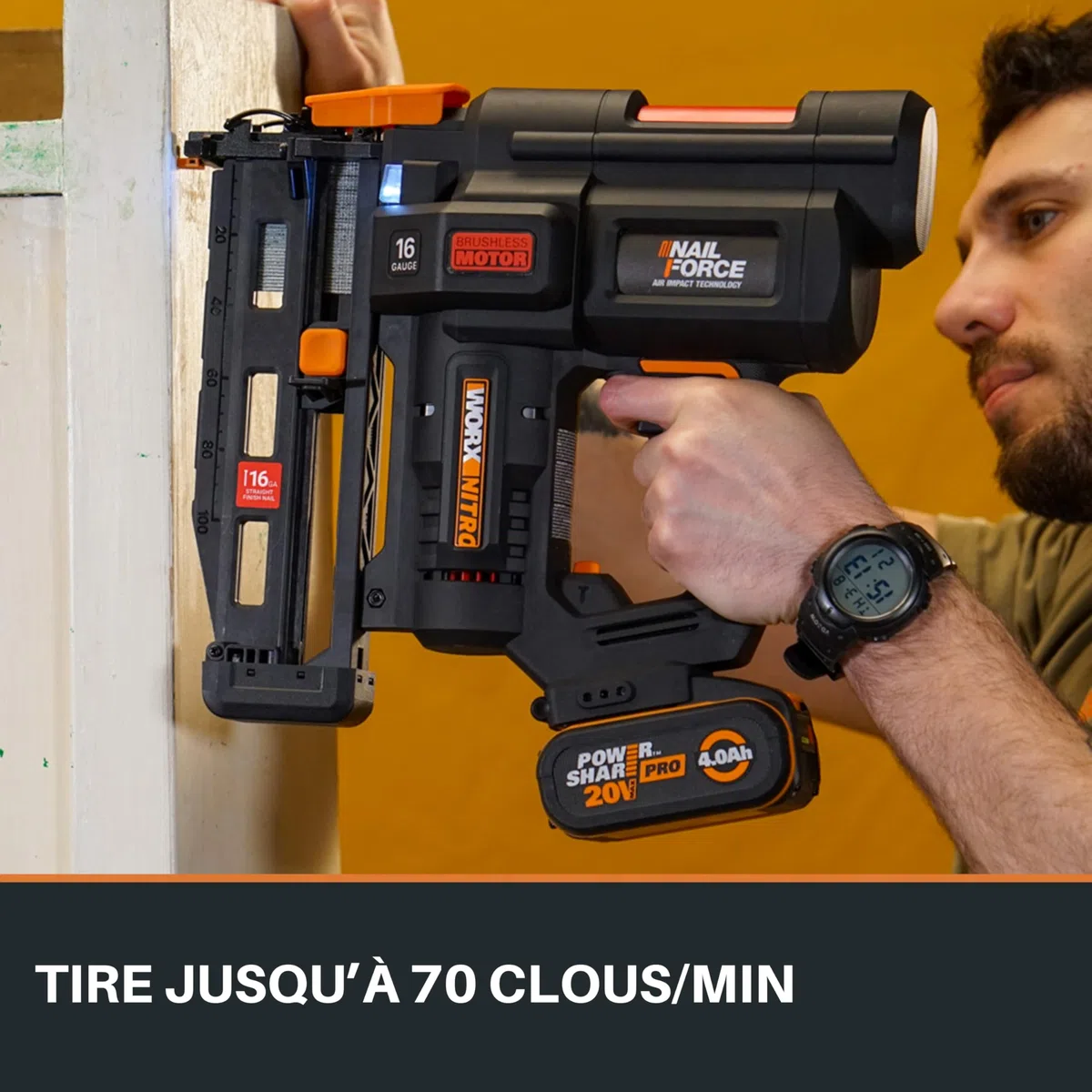 WORX WX841.9 Nitro 20 V Chiodatrice senza filo calibro 16 | Chiodatrice senza fili | Pistola per chiodi alimentata a batteria con rilascio di inceppamenti senza attrezzi| PowerShare - Solo strumento