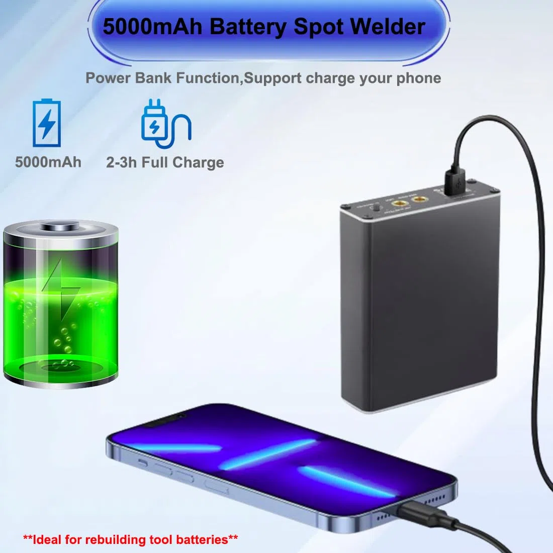 Saldatrice a Punti,con 11 livelli di potenza di saldatura, 50000mAh batteria, 2M foglio di nichel-plate, per la fabbricazione di pacchi batteria (Nero profondo)