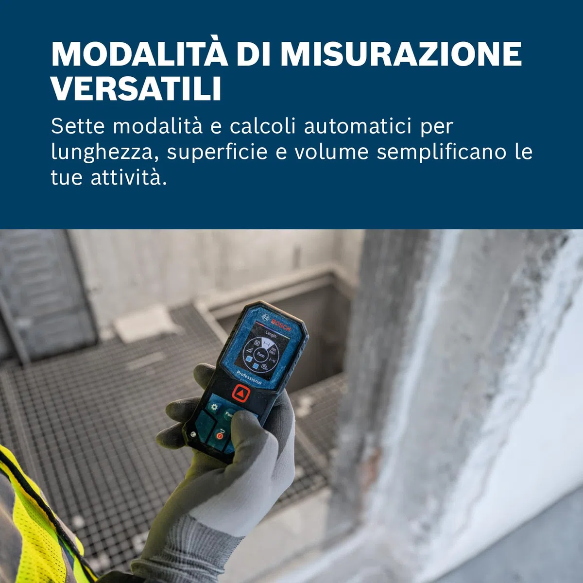 Bosch Professional Distanziometro laser GLM 40-31 (P65, carcassa antiurto, calcoli automatici per lunghezza/superficie/volume, display a colori luminoso, compatibile con batterie agli ioni di litio)