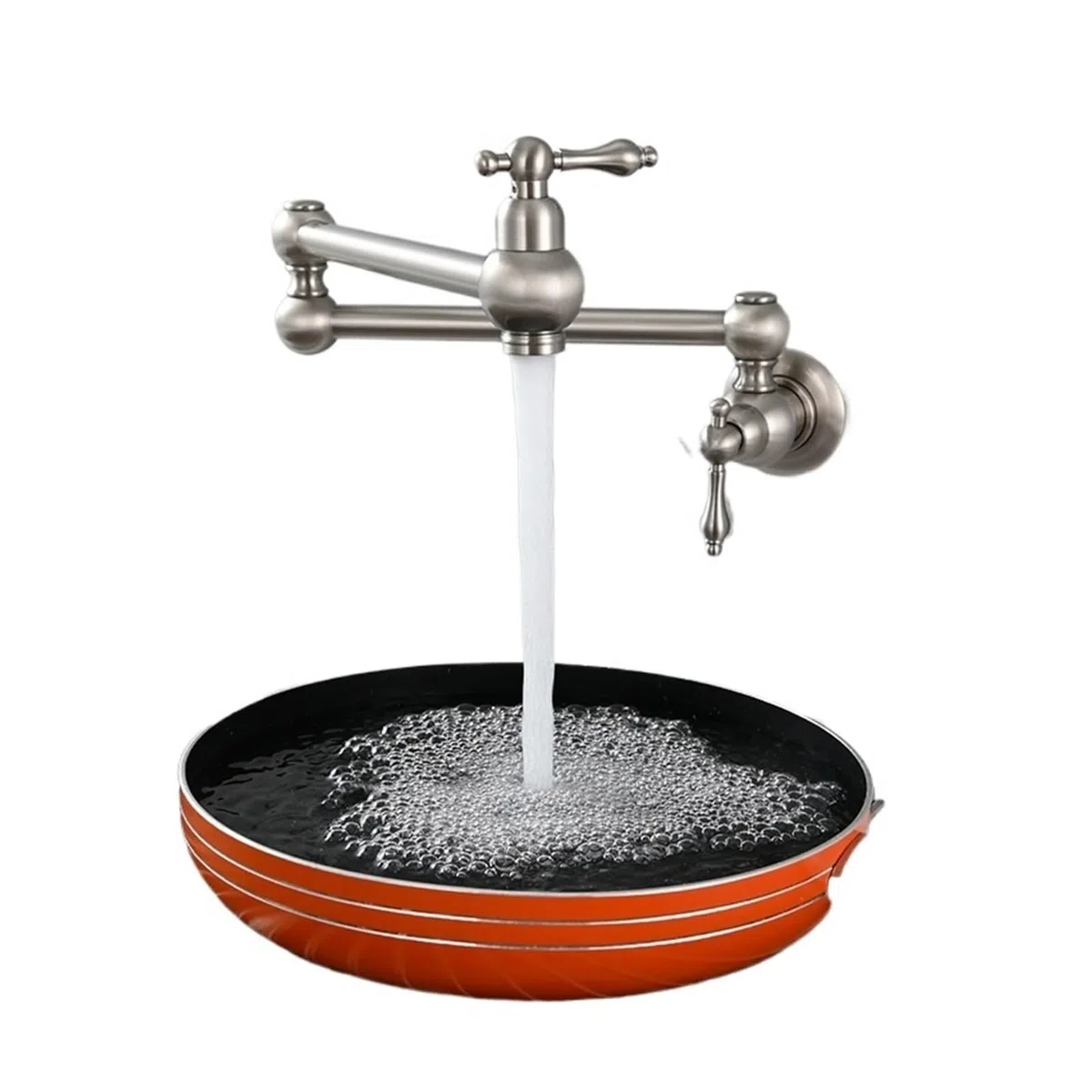 Rubinetto riempipentole in Ottone, Montato a Parete sopra Il Rubinetto dell'Acqua del fornello, 2 Maniglie, rubinetti riempipentole Pieghevoli ed estensibili, Rubinetto(Brushed Nickel)