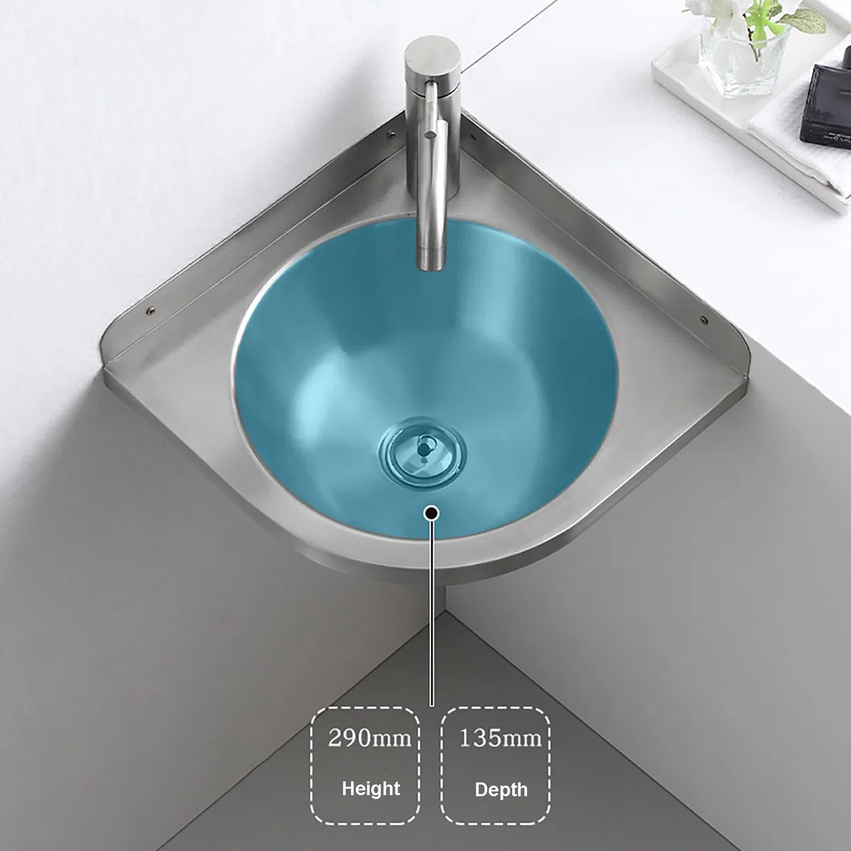 Lavello angolare in acciaio inox 304 da parete, lavello da cucina triangolare, mini lavabo, per camper, roulotte, barca