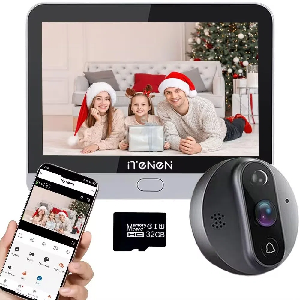 Wifi Senza Fili Spioncino Digitale Porta WiFi Campanello con MicroSD da 32GB,3.0MP Telecamera la Porta anteriore con monitor 4.3" pollici,Allarme al telefono cellulare,PIR