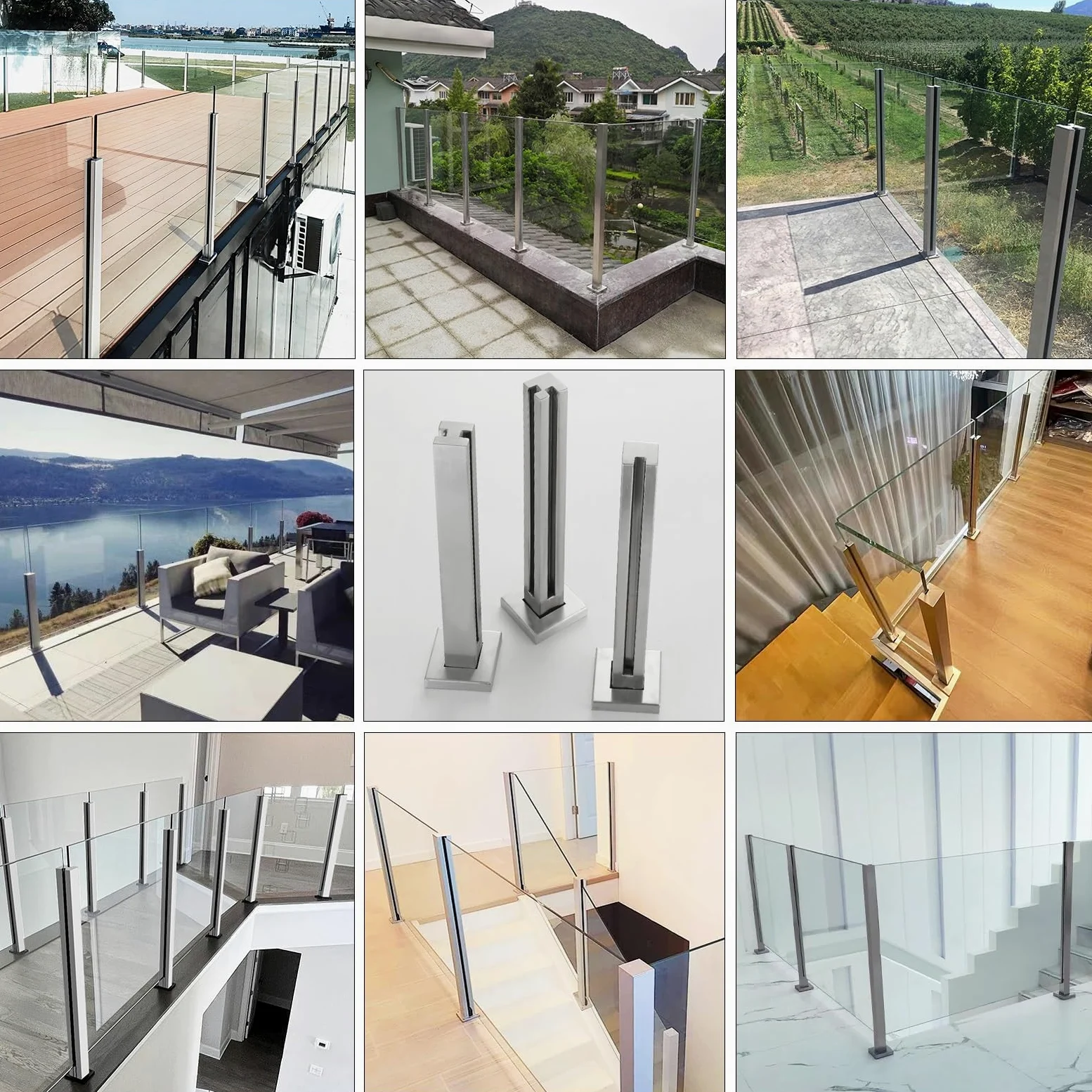 Ringhiera Vetro scale interne esterni Balcone Terrazza Sistema Di Pali Ringhiera In Vetro Palo Di Supporto Per Balaustra Del Pannello Con Slot, Kit Balaustra In Vetro Per Scala Piattaforma Ponte Giard