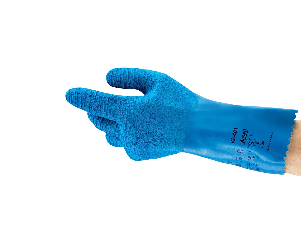 Ansell AlphaTec 62-401 Guanto in lattice, Protezione Contro le Sostanze Chimiche e Liquide, Blu, Taglia 10 (6 Paia)