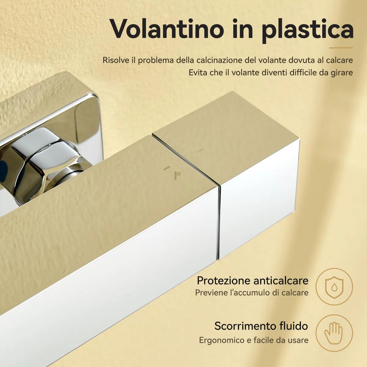 Auralum Miscelatore Termostatico Doccia Cromato Rettangolare, Rubinetto Doccia da Muro Esterno, Miscelatore Doccia con Deviatore per Asta Doccia Saliscendi con Soffione e Doccetta, per Vasca da Bagno