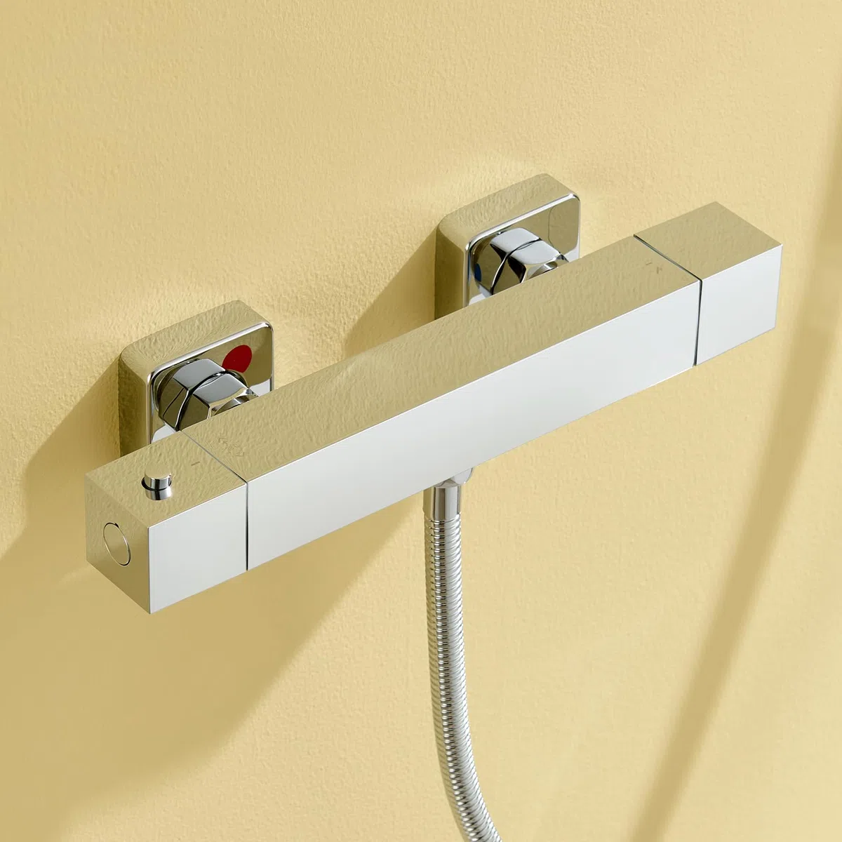Auralum Miscelatore Termostatico Doccia Cromato Rettangolare, Rubinetto Doccia da Muro Esterno, Miscelatore Doccia con Deviatore per Asta Doccia Saliscendi con Soffione e Doccetta, per Vasca da Bagno