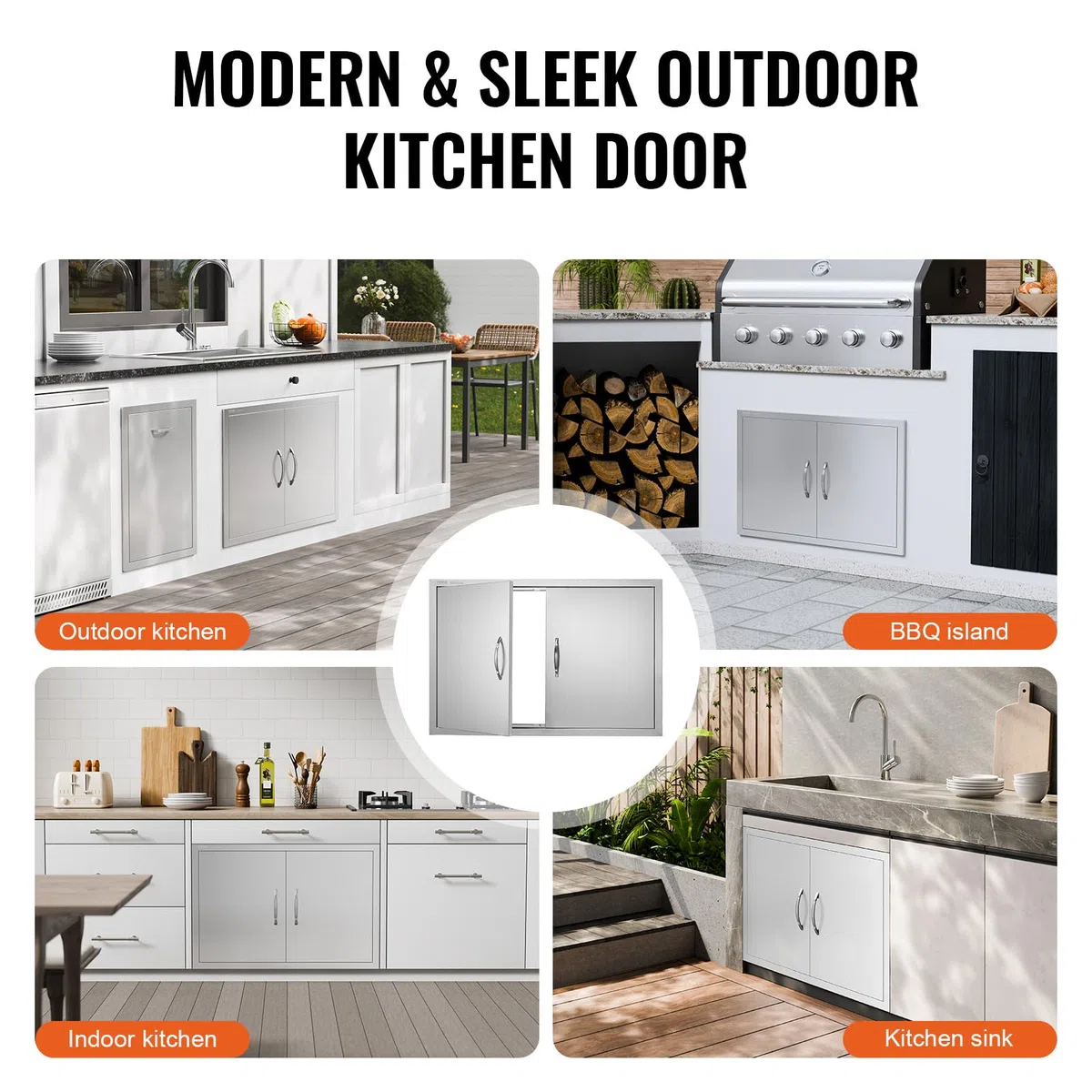 Mophorn Porte da Cucina da Esterno da 33x22 Pollici, BBQ Island Door con 2 Porte, Porta in Acciaio Inox Doppia, Le Porte della Cucina per Barbecue alle Condizioni Meteorologiche