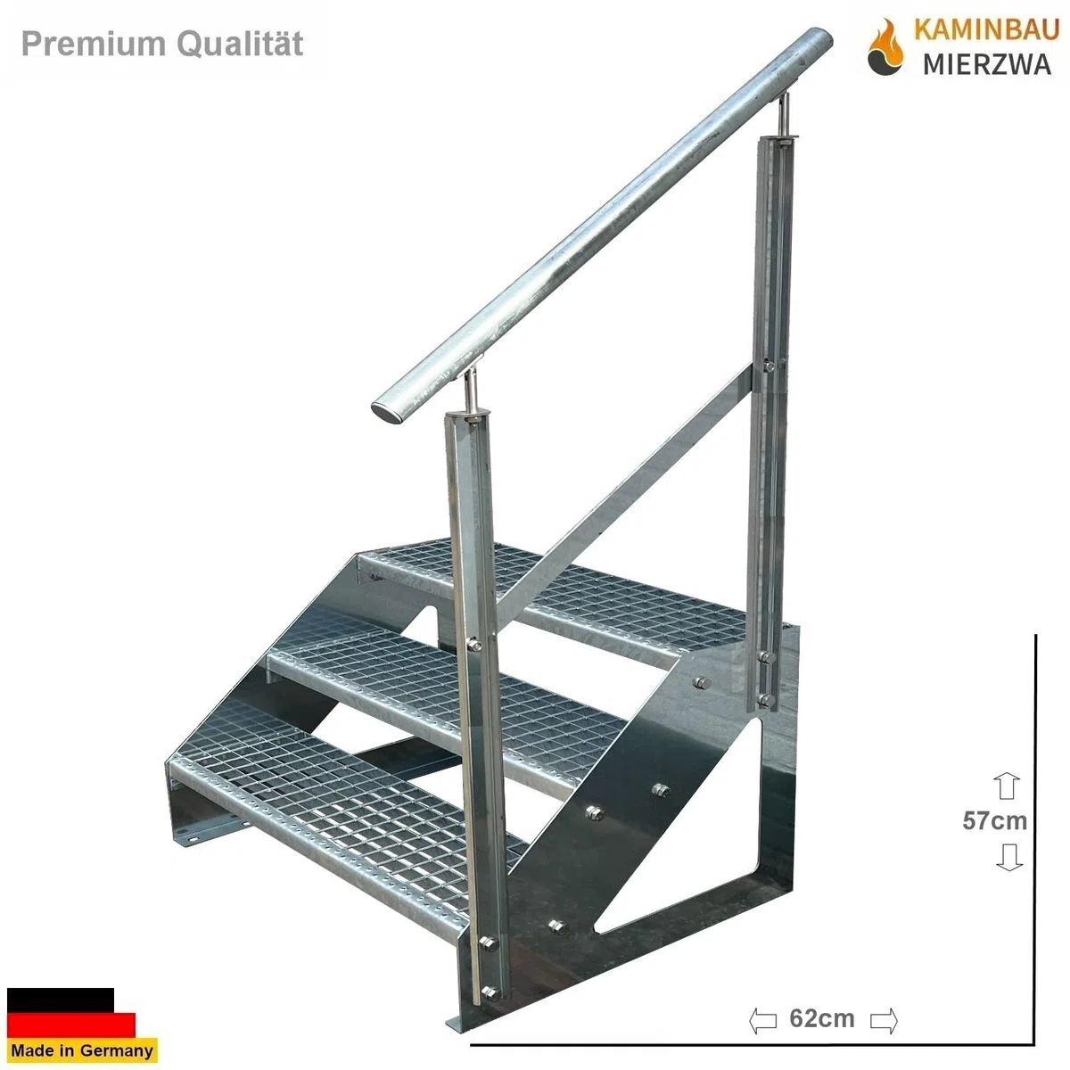 Scale con griglia in acciaio Premium 3 Gradini Scala autoportante Completamente zincata con ringhiera a destra - Dimensioni (L x L x H) 63cm x 100cm x 57cm