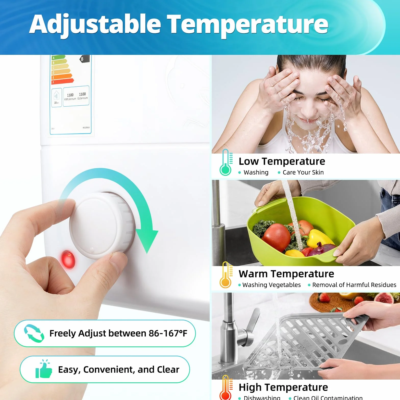 MINRS 8 l, piccolo serbatoio per acqua calda resistente alla pressione, piccolo serbatoio da 1500 W, temperatura regolabile, funzione termostato per lavello da cucina, bagno [classe energetica B]
