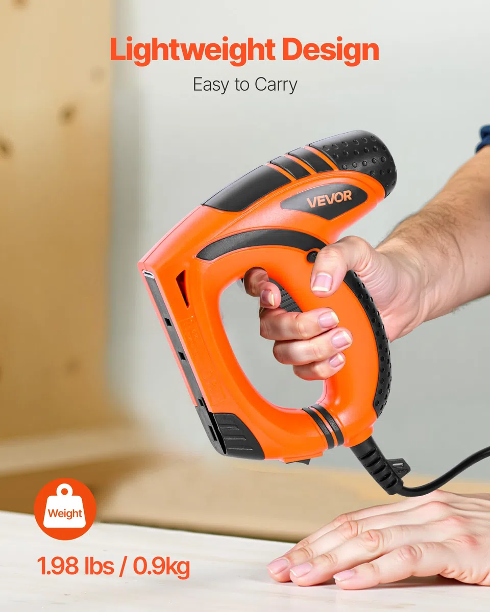 VEVOR Sparachiodi Elettrica Graffettatrice Calibro 18, 15 mm, Sparachiodi con 1000 Punti Metallici 1000 Chiodi, Impugnatura in Gomma Antiscivolo, Graffettatrice per Lavori di Falegnameria