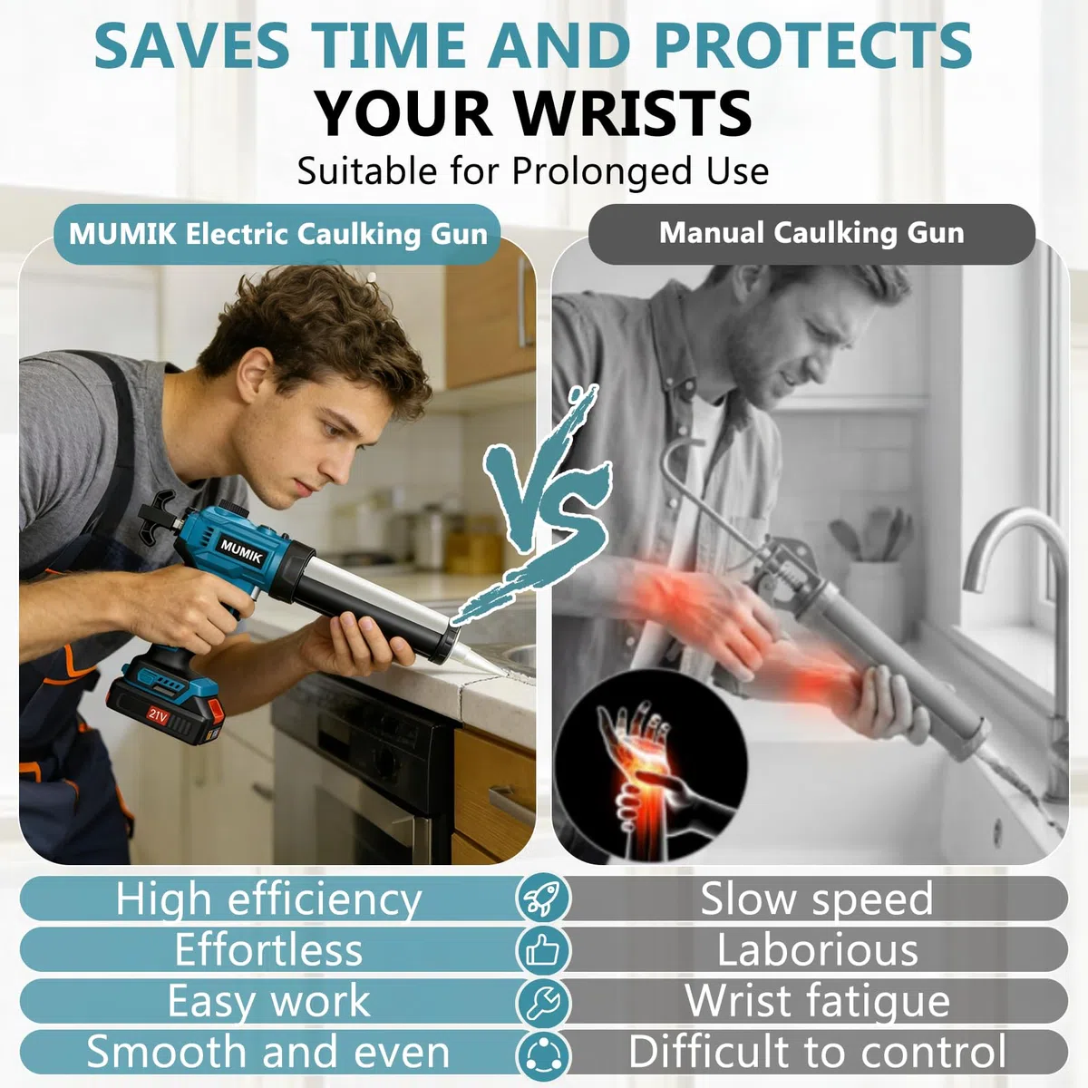 Pistola per Silicone a Batteria, Pistola Silicone Professionale con 2 x 2000 mAh batterie, Controllo Della Velocità Continuo, Luce LED, Pistola per Cartucce da 300ml