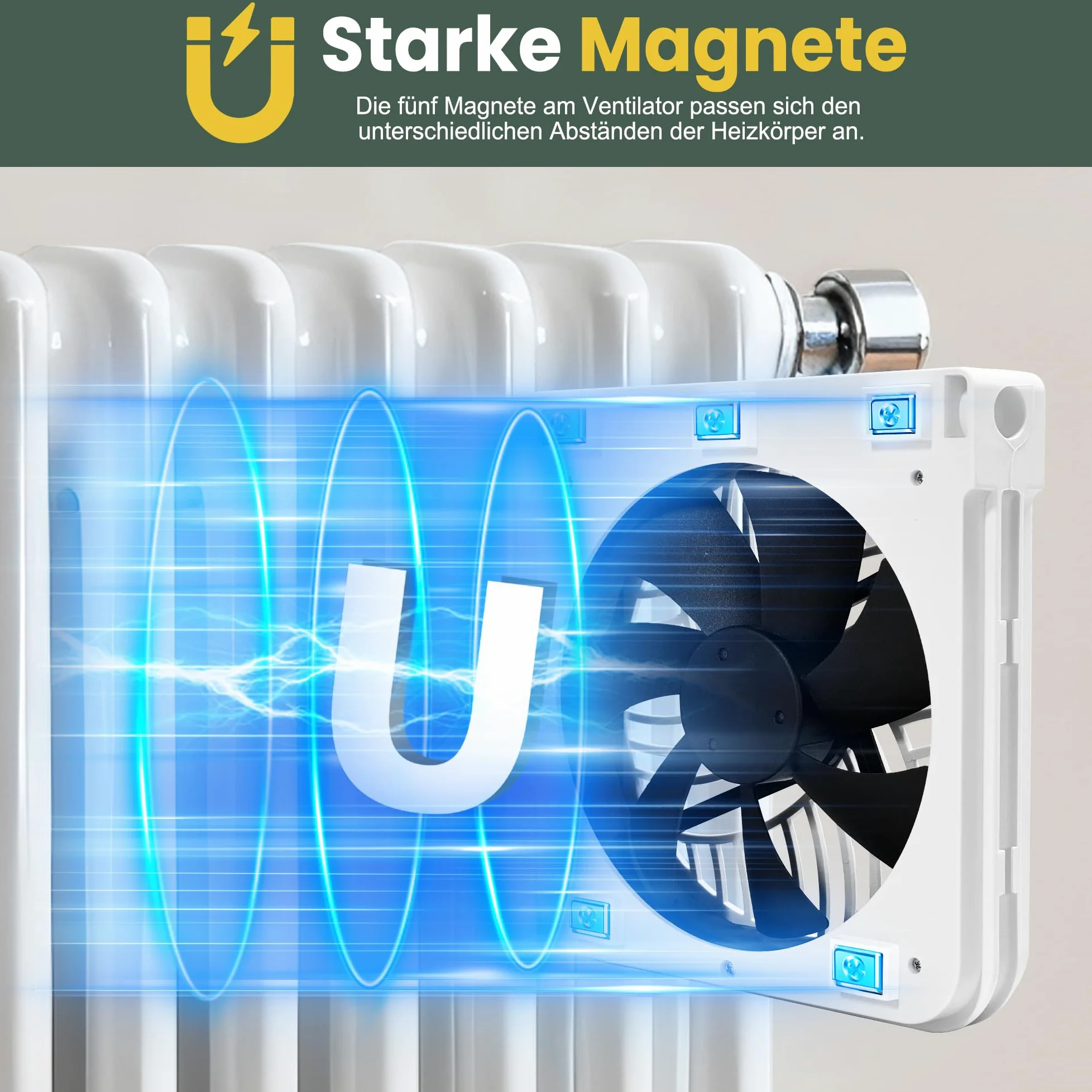 Ventilatore per radiatore con magneti per radiatori in ghisa, 2 ventilatori magnetici con termostato intelligente, ventilatore per radiatori aumenta l'efficienza di riscaldamento e risparmia i