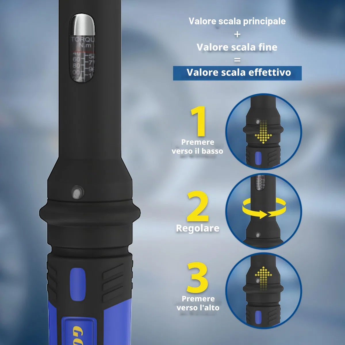 Goodyear Chiave dinamometrica premium, regolabile da 42 a 210 Nm, attacco quadrato da 1/2", prolunga inclusa e bussole da 17 mm e 19 mm