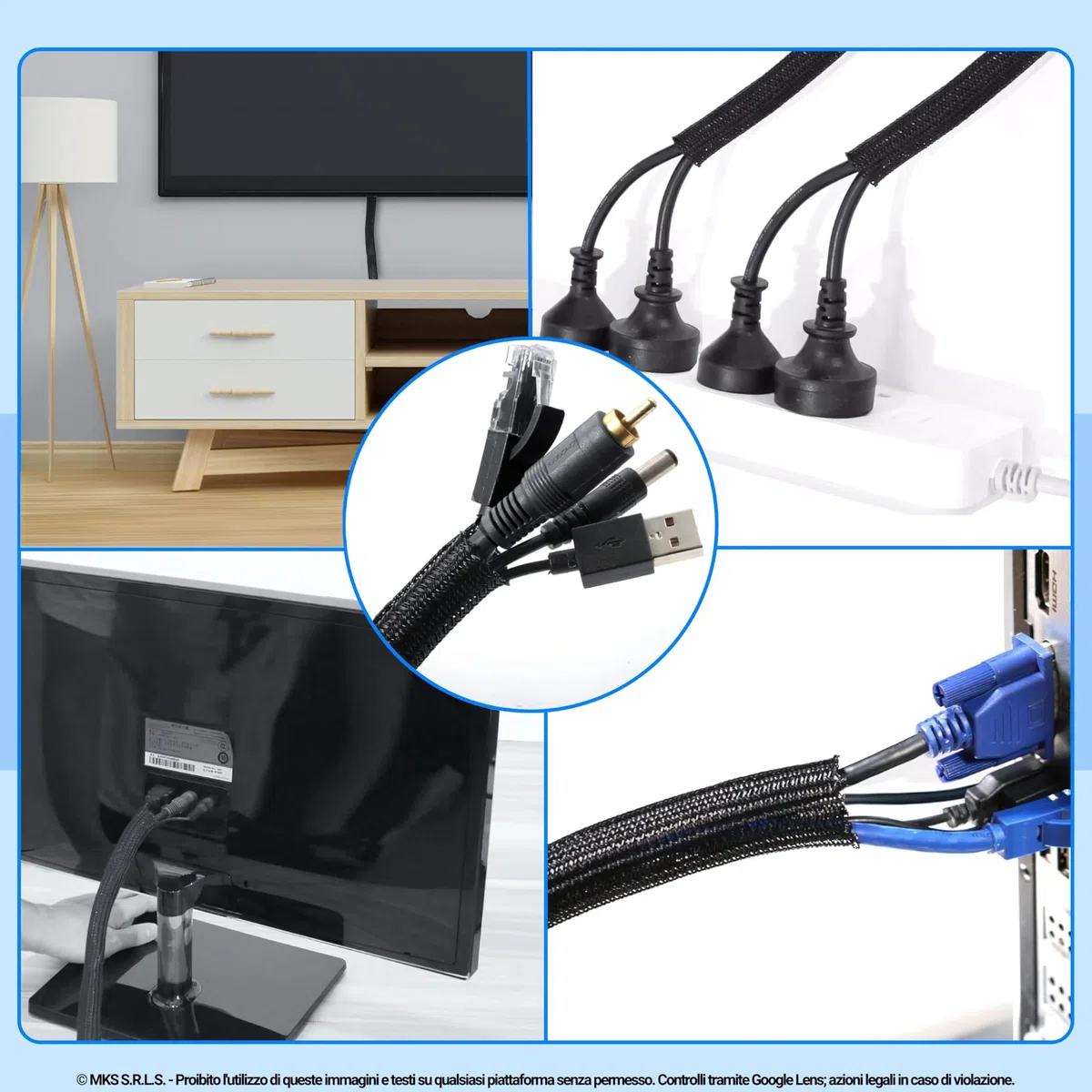 MarketConnect® Guaina Cavi Espandibile Ø 40mm, L 50mt • Raccogli, Proteggi e Nascondi Cavi • NERO • INDUSTRIALE STANDARD