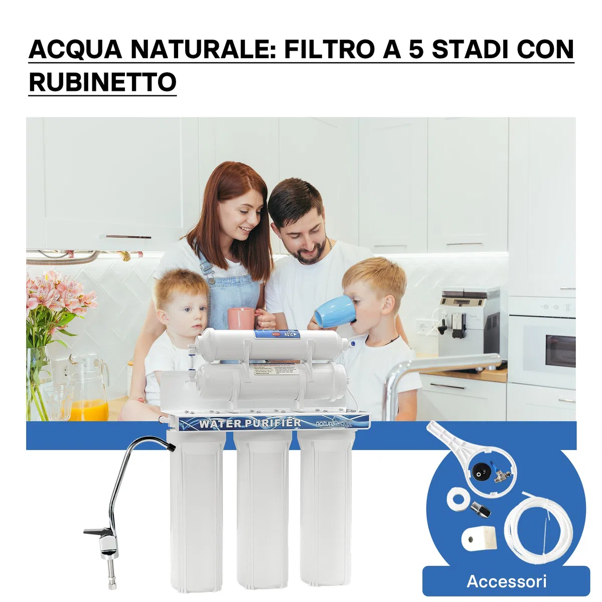 Naturewater Filtro dell'acqua a 5 livelli NW-PR305, con cartucce filtranti da 254 mm, con rubinetto
