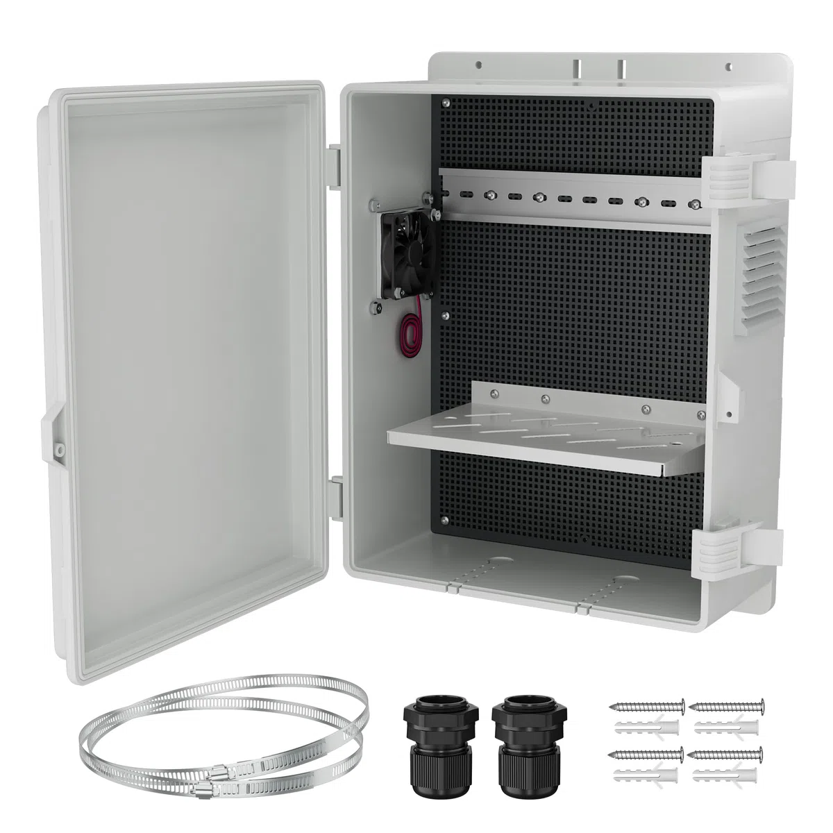 Joinfworld Scatola di plastica impermeabile all'aperto bianca di WiFi di recinzione 16x11x6 di Nema della scatola elettrica con lo schermo antipolvere ventilato del ventilatore