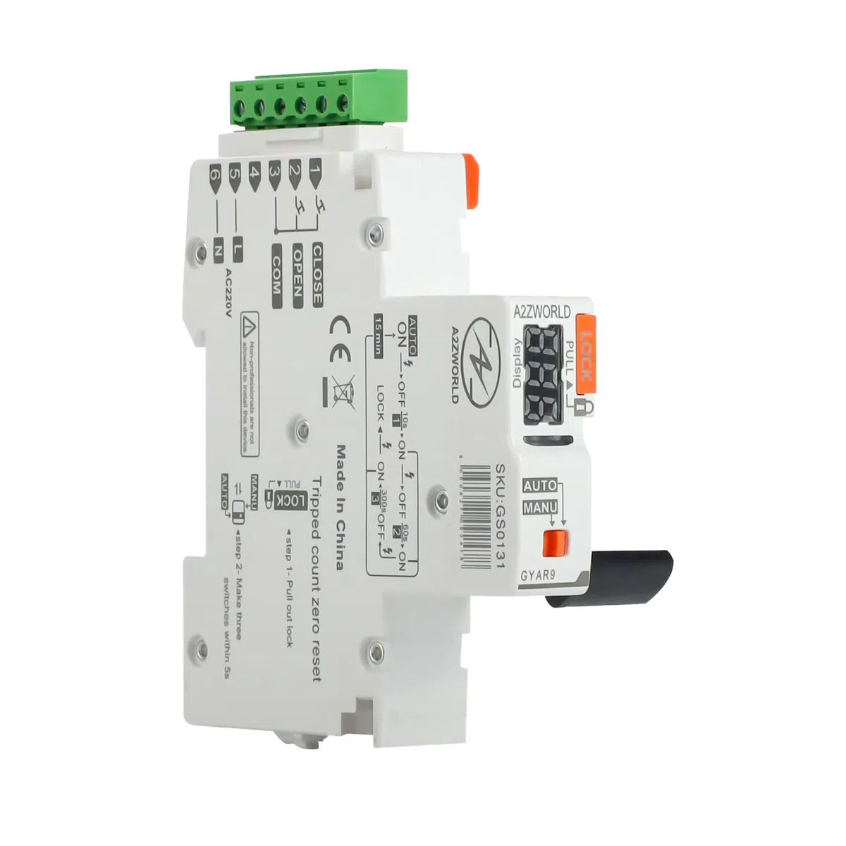 Interruttore Magnetotermico Differenziale Con Riarmo Automatico, RCBO Tipo AC Curva C, Idn 30mA / 0.03A, In 25A, 1P+N 6kA, 3 Moduli, con 3 Tentativi di Riarmo (10s/60s/300s)