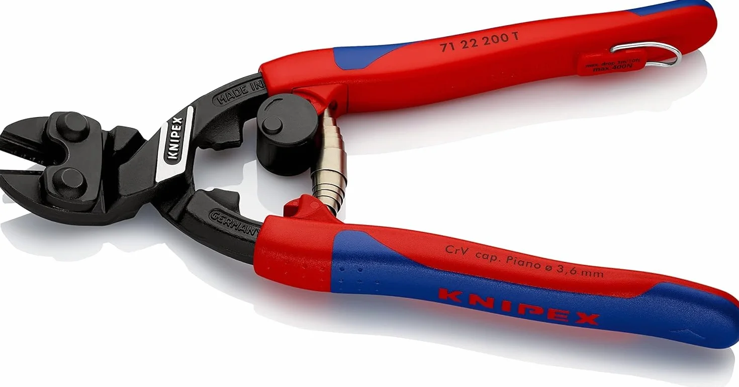 KNIPEX CoBolt Tronchese a doppia leva in blister rivestiti in materiale bicomponente, forma affusolata, con anello, 71 22 200 T BK