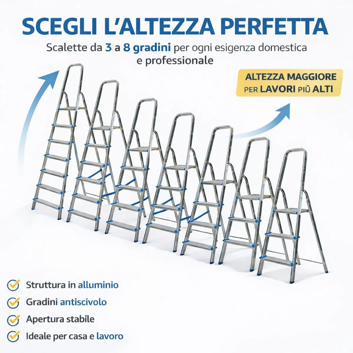 Leonardo Fai Da Te - scala pieghevole in alluminio 5+1 portata 150 kg EN 131 - scala antiscivolo in alluminio max - ideale per uso domestico e lavorativo