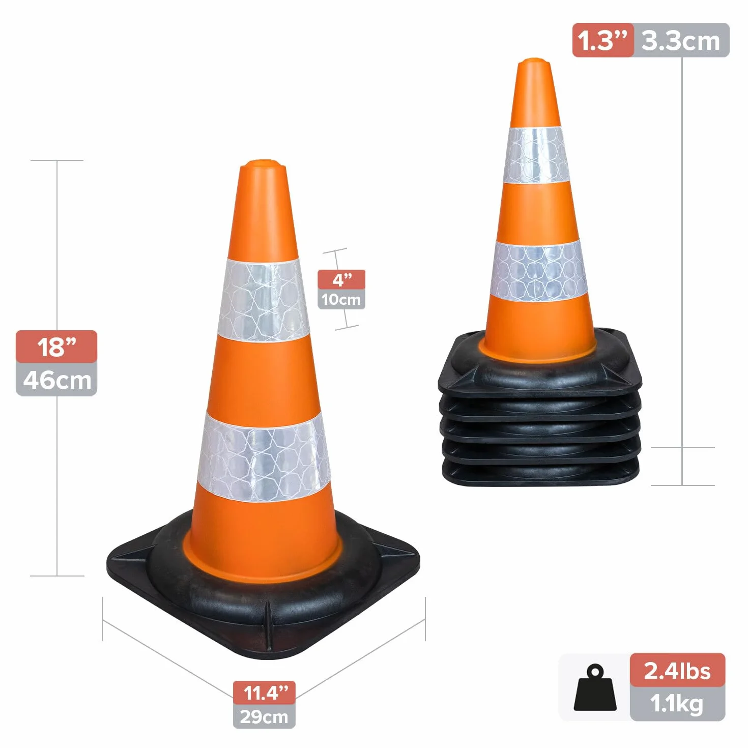 Coni stradali di Street Solutions, cono segnaletico per uso domestico e commerciale, cono stradale per divieto di sosta in PVC riciclato al 100%, confezione da 6 coni da 45 cm