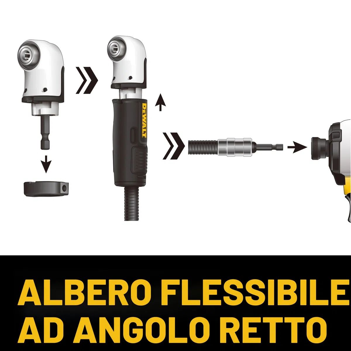 DEWALT Adattatore per trapano ad angolo retto, FlexTorq, sistema 4 in 1, compatto, albero flessibile dritto, 30,5 cm (DWAMRASETFT)