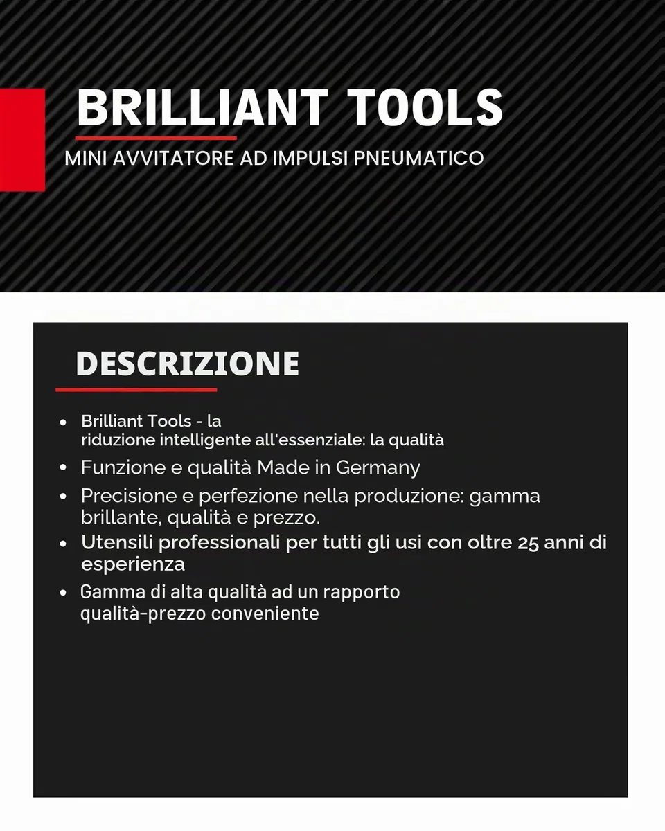 Brilliant Tools BT160400 1/2" Mini avvitatore ad impulsi ad aria compressa, 1.240 Nm