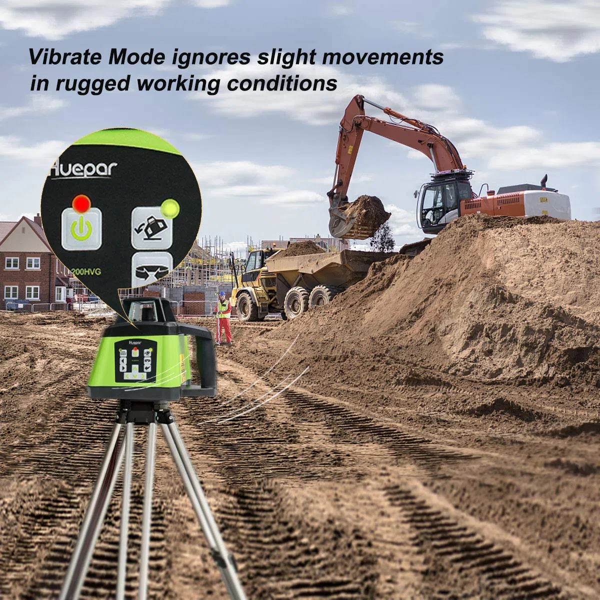 Huepar Livello Laser Verde Autolivellante 360 Rotante, Telecomando Regolabile per Interno/Esterno, Diametro di lavoro di 500m con Ricevitore, con Batteria Ricaricabile & Caricabatterie, RL200HVG
