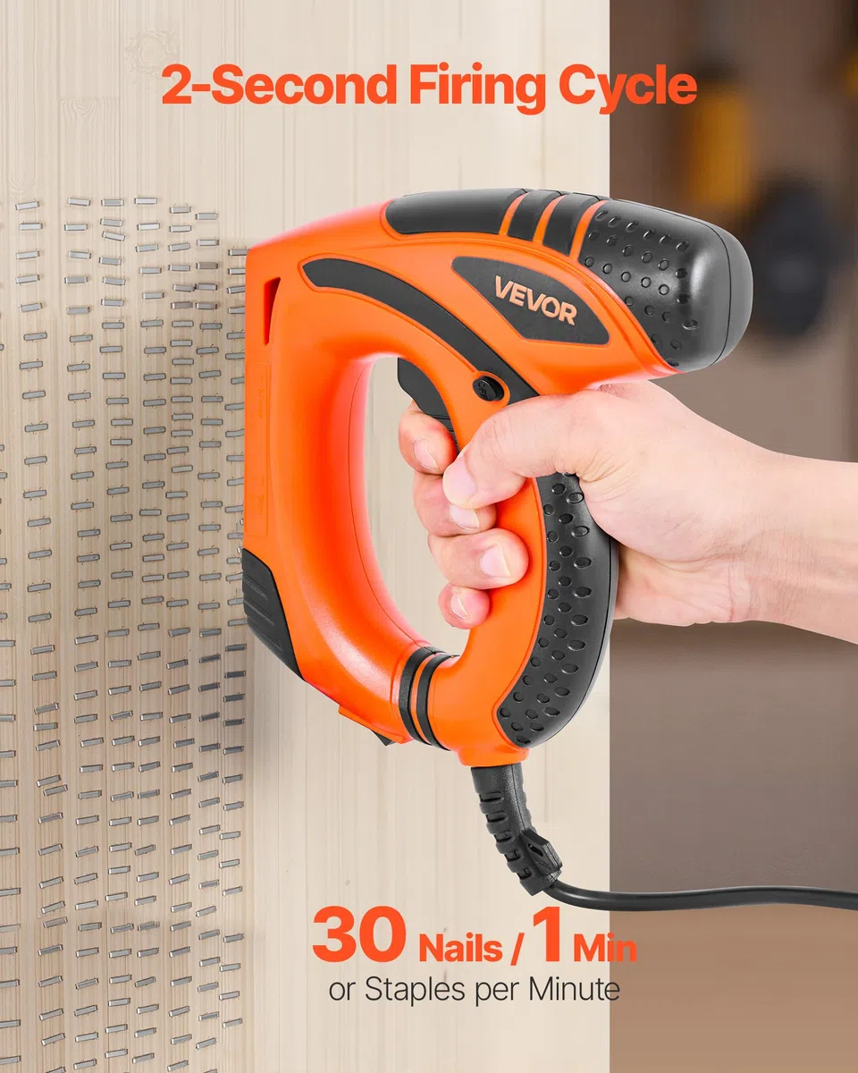 VEVOR Sparachiodi Elettrica Graffettatrice Calibro 18, 15 mm, Sparachiodi con 1000 Punti Metallici 1000 Chiodi, Impugnatura in Gomma Antiscivolo, Graffettatrice per Lavori di Falegnameria
