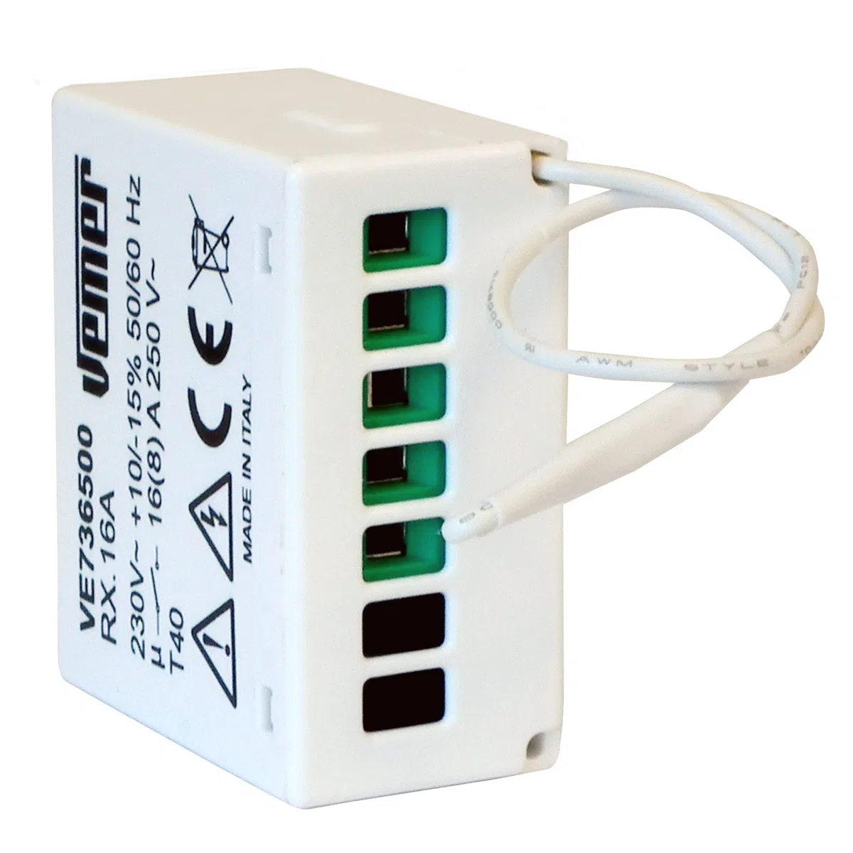 VEMER VE736500 RX.16A - Attuatore Remoto a Radiofrequenza per Scatole da Incasso, Bianco