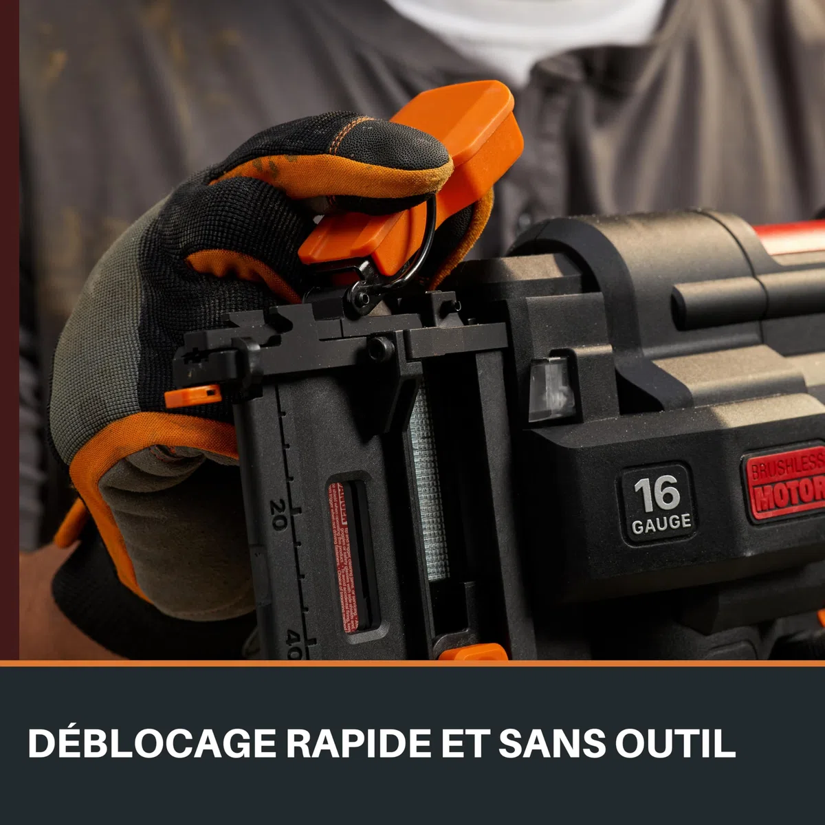 WORX WX841.9 Nitro 20 V Chiodatrice senza filo calibro 16 | Chiodatrice senza fili | Pistola per chiodi alimentata a batteria con rilascio di inceppamenti senza attrezzi| PowerShare - Solo strumento