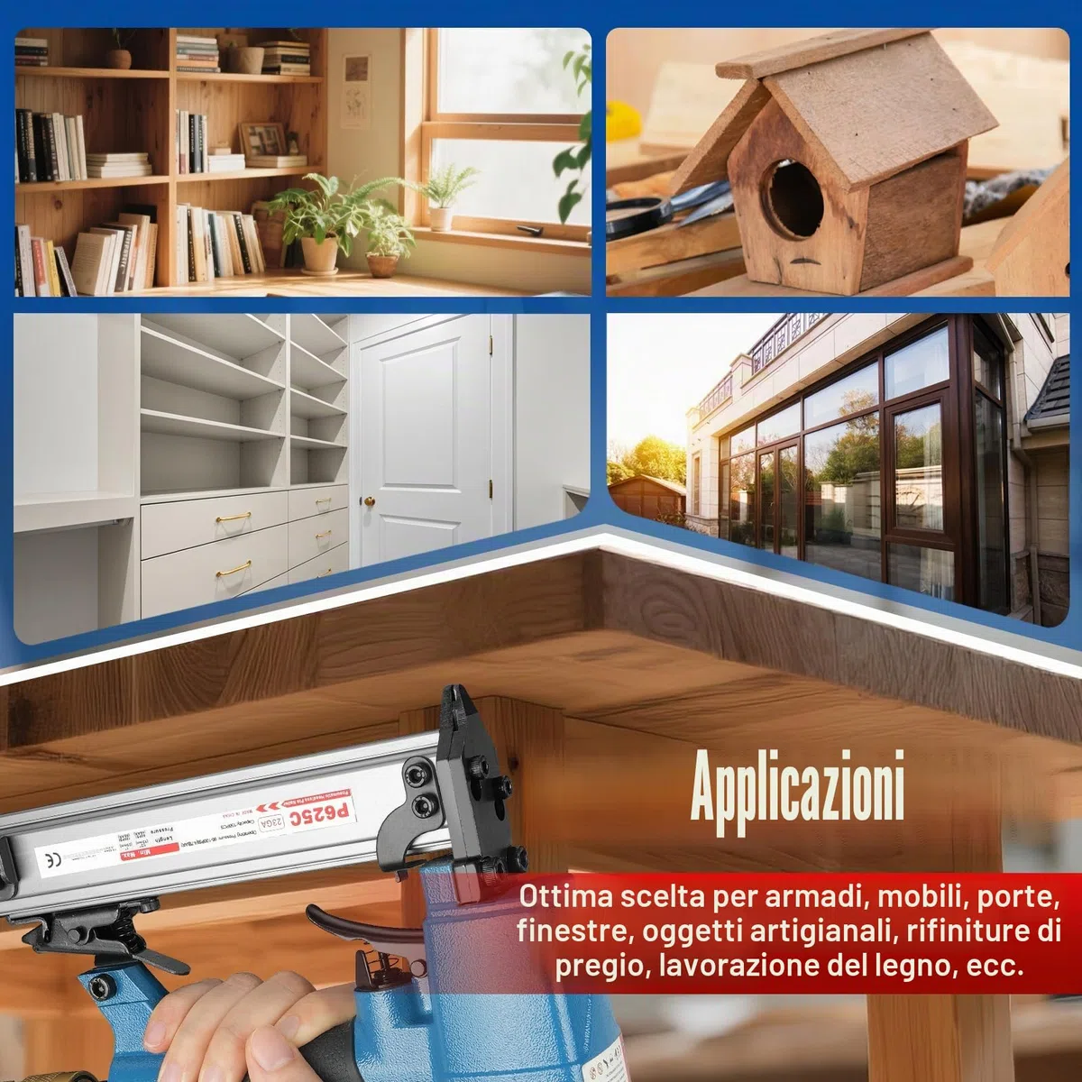 P625C Chiodatrice pneumatica con perni da 23 gauge e 3000 perni inclusi, chiodatrice pneumatica senza testa con blocco di sicurezza, adatta per perni da 1/2'' a 1'' (12 a 25mm), micro