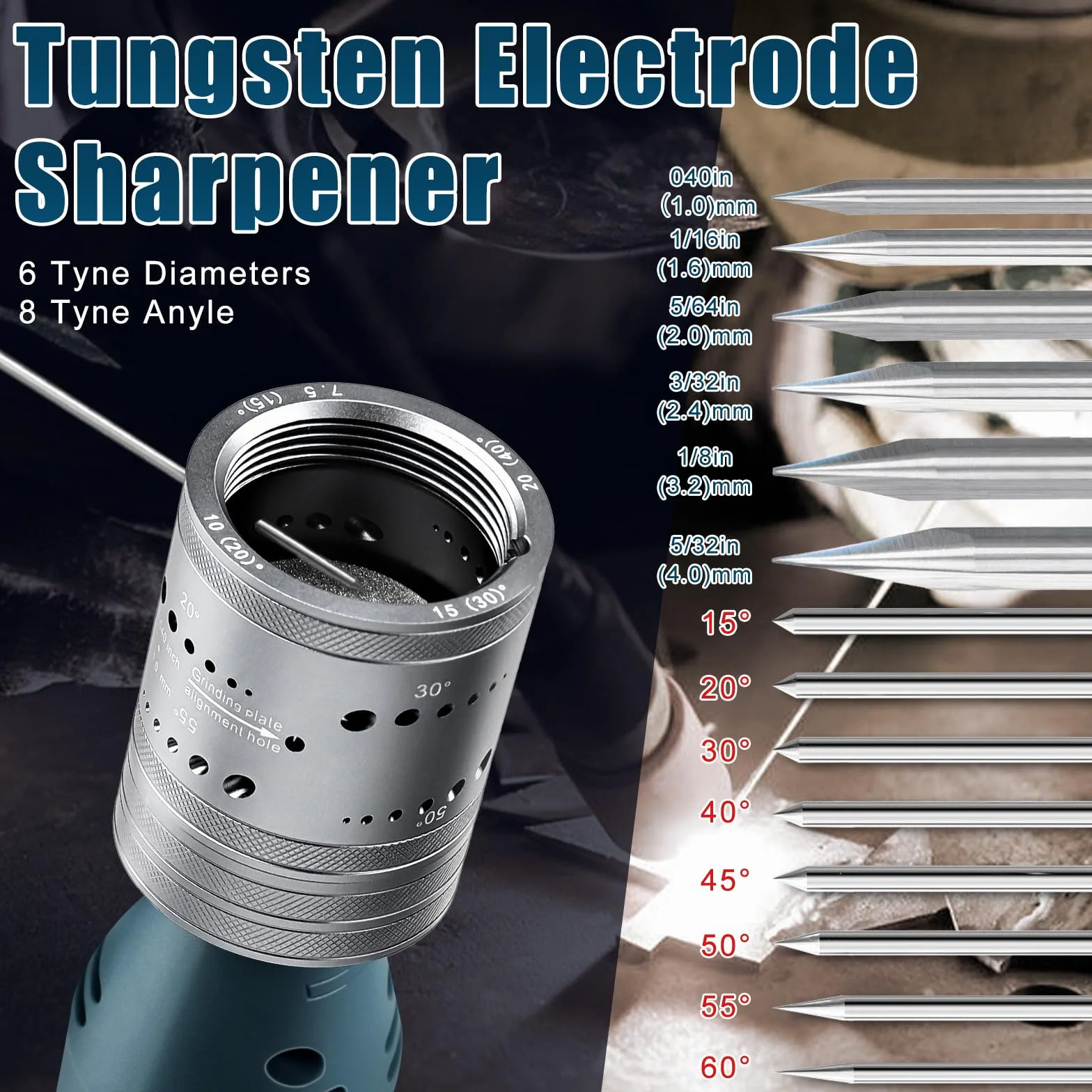 Set di affilatrici per elettrodi in tungsteno per saldatura TIG, 180 W, con 10 dischi abrasivi, 6 misure, 8 testine angolari, pinza in tungsteno e 3 spine CNC, spina UE