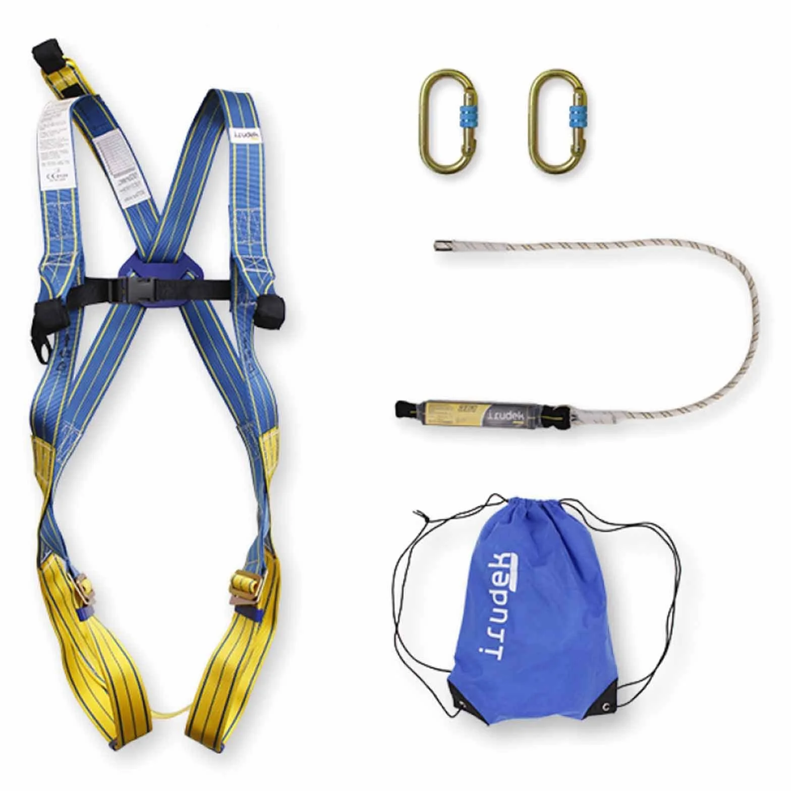 Irudek Apeninos L-XL – Kit Anticaduta Certificato con Imbracatura Light Plus 2, Assorbitore di Energia con Corda, 2 Moschettoni Screw-Lock e Borsa