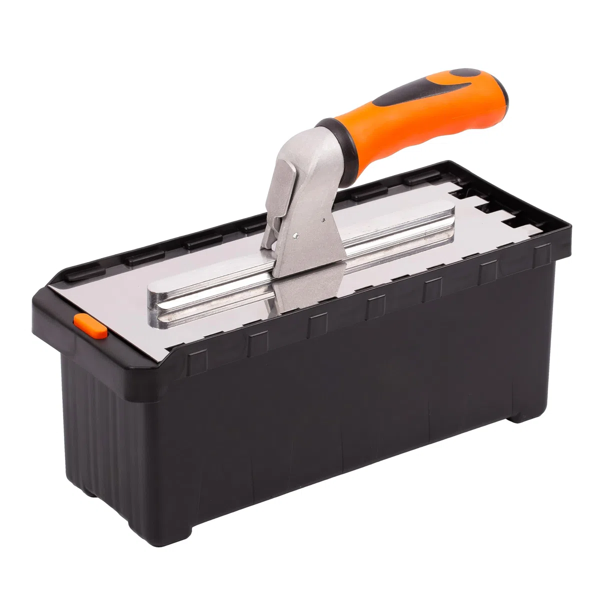 MIVOS Set di Frattazzi con manico staccabile e scatola per il trasporto - 6, 8, 10, 12 mm, Tipo U, tipo Tiger - 6 Frattazzi dentati - Frattazzi in acciaio inox con impugnatura morbida - Cazzuola
