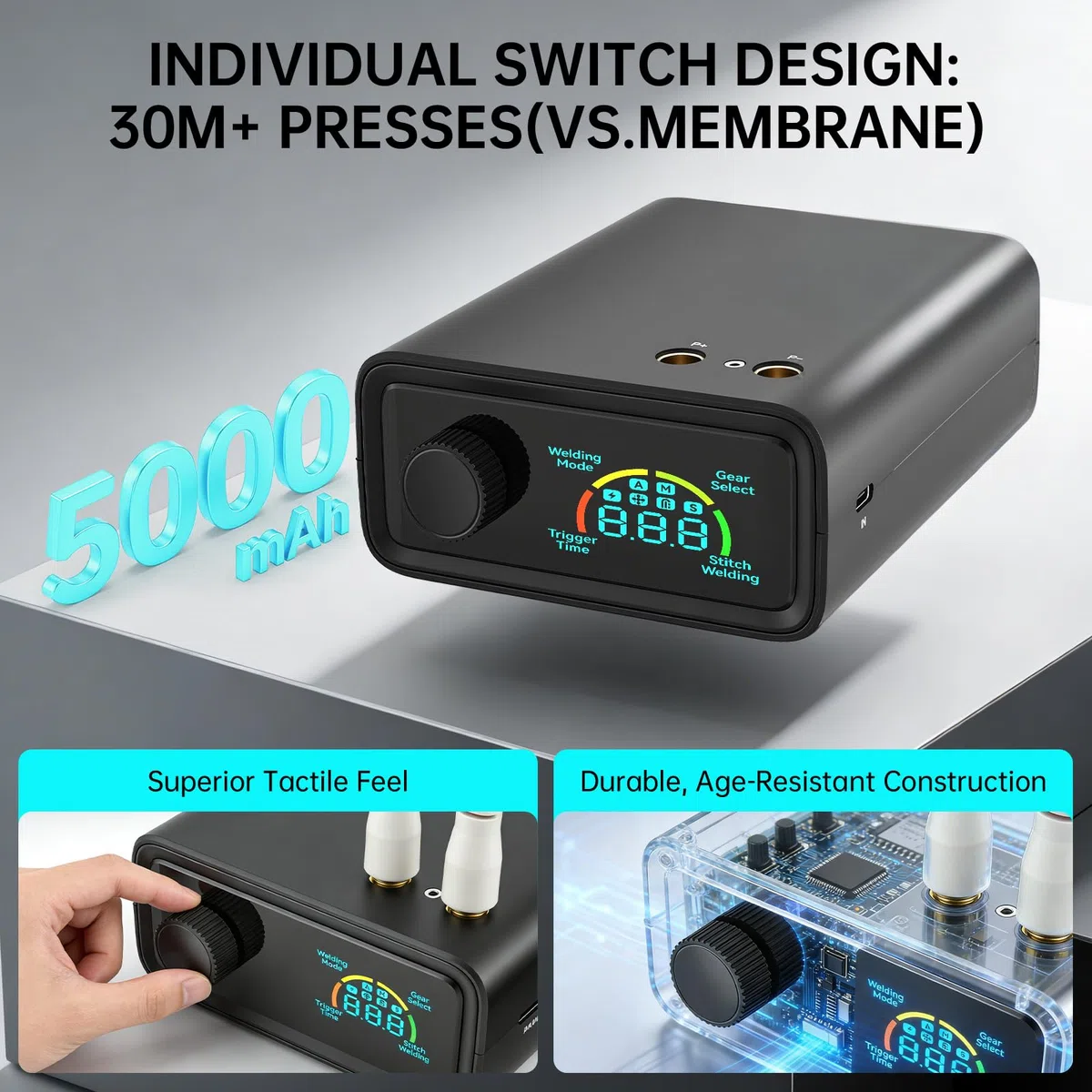 Saldatrice a Punti Senza Fili 11340 W, Saldatore per Batterie con Schermo LCD, Manopola Rotante, Pedale e Penna, 5000 mAh, Saldatura 0,1-0,4 mm per Pacchi Batteria Fai da Te