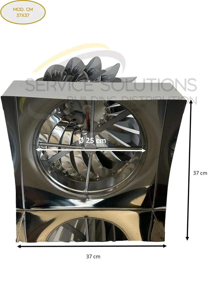SERVICEWEBSHOP | Comignolo Girevole in Acciaio Inox AISI 304 con Cuscinetti a bagno d’olio, Cappello Eolico per Canne Fumarie e Camini, Base Quadrata Attacco Femmina (CM 37x37)