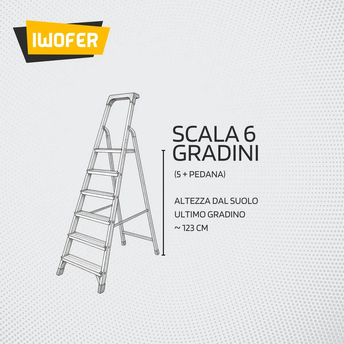 IWOFER Scala Domestica in Alluminio | Antiscivolo con Gradini da 80mm | con Portaoggetti e Blocco di sicurezza | Made in Italy (Giallo, 6)