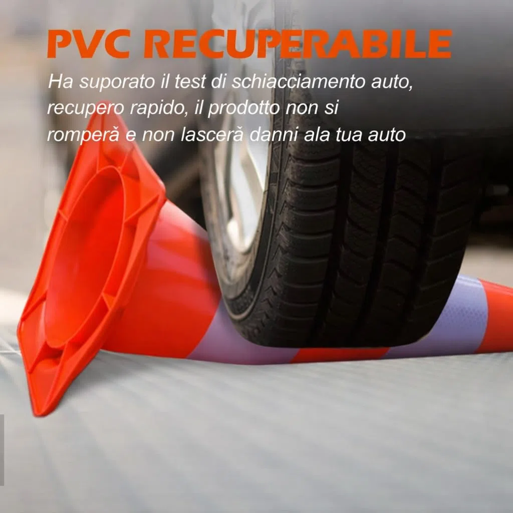 Set di 10 Coni Stradali, Coni di Sicurezza con Nastro Riflettente e Materiale PVC per Sicurezza Stradale, Parcheggio, Allenamento Sportivo e Attività all'Aperto (50 cm)
