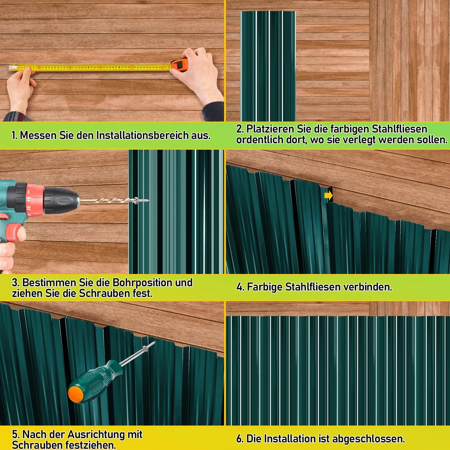 Lamiera profilata, 24 piastre trapezoidali per tetto, 129 x 46 cm = 14 m², lamiera per posto auto coperto, casetta attrezzi, verde