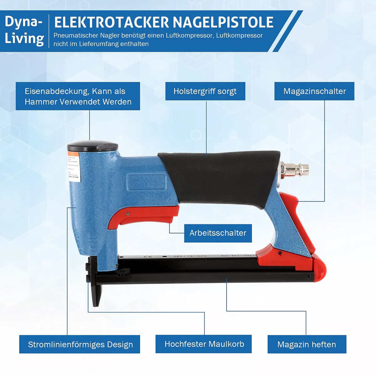 Pistola elettrica per unghie, pistola pneumatica Dyna-Living, pistola pneumatica, pistola ad aria compressa, pistola elettrica Brad Nailer, lavorazione del legno, progetti fai da te