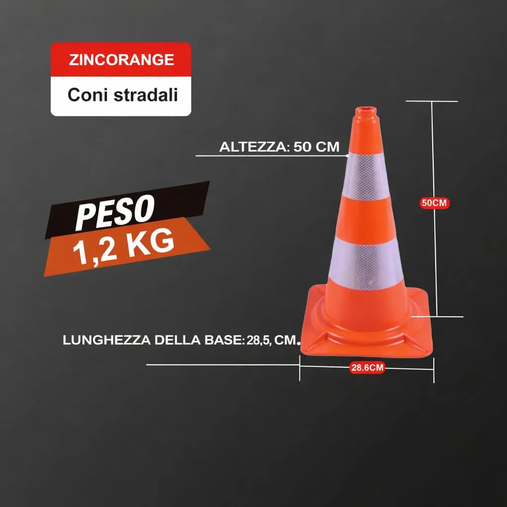 Set di 10 Coni Stradali, Coni di Sicurezza con Nastro Riflettente e Materiale PVC per Sicurezza Stradale, Parcheggio, Allenamento Sportivo e Attività all'Aperto (50 cm)